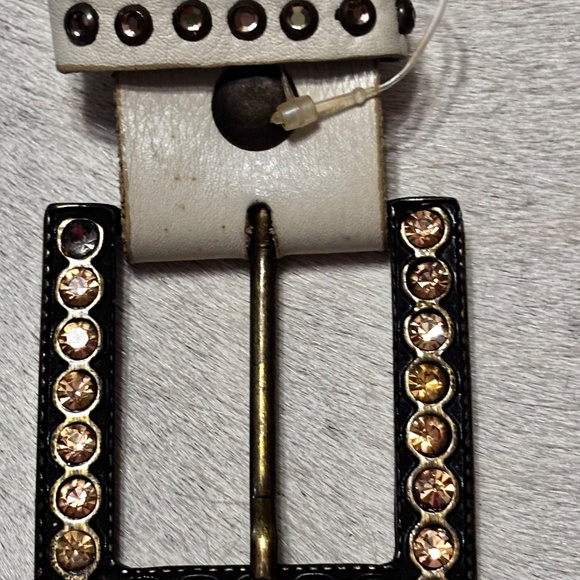 Leather Rock Studded Women’s Belt Ivory Size M34 Rhinestones Buckle main image 7